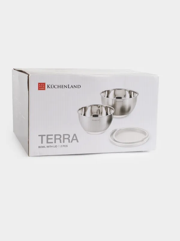 Миска, 1,25/2,5 л, 2 шт, с крышкой, антискользящее дно, сталь/пластик, бежевая, Terra, image-3