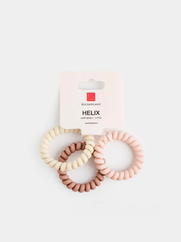 Резинка для волос, 6 см, 3 шт, ТПУ, бежевый микс, Спираль, Helix, image-2
