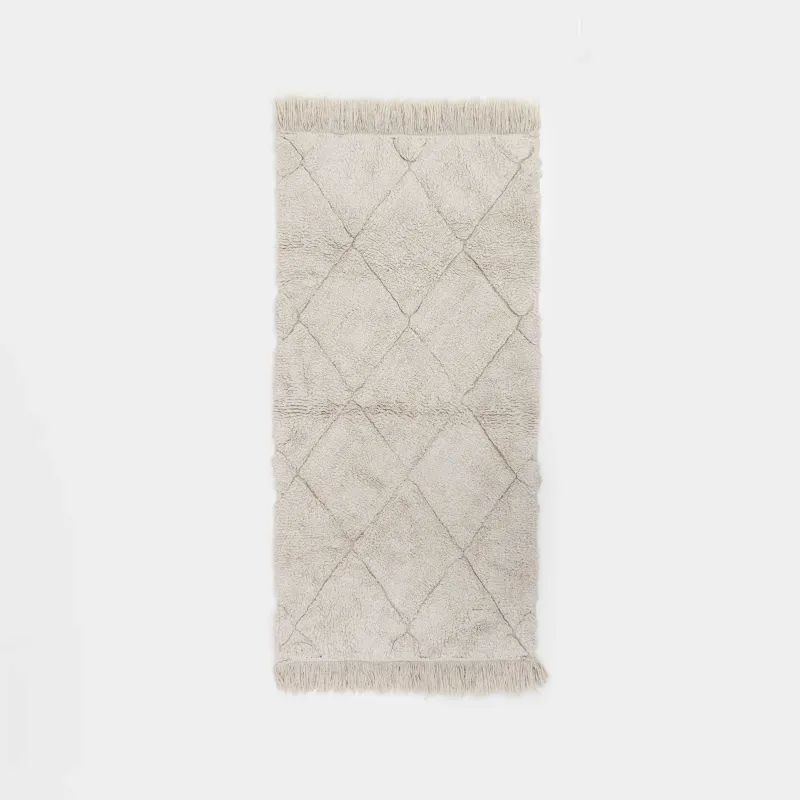 Коврик, 60x120 см, с бахромой, хлопок, бежевый, Ромбы, Rhombic