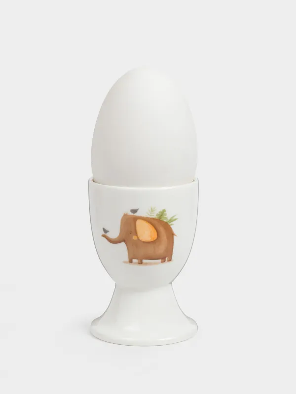 Подставка для яйца, детская, 7 см, фарфор N, белая, Слон и тигр, Jungle, image-3