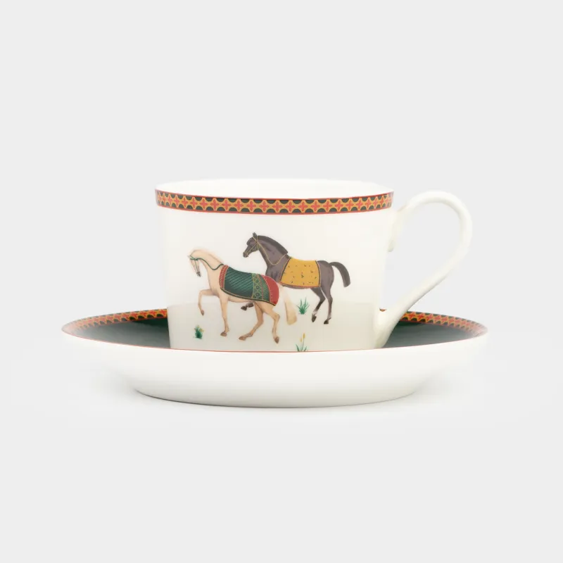 Пара чайная, 1 перс, 2 пр, 250 мл, фарфор F, зеленая, Кони, Blue wind