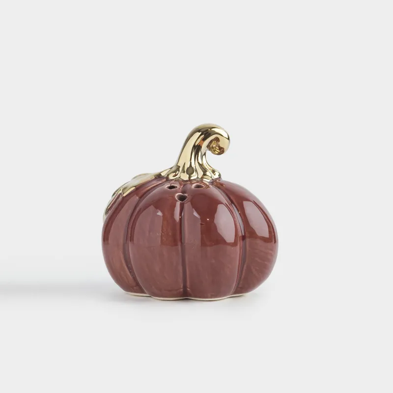 Емкость для соли или перца, 6 см, керамика, бордово-золотистая, Тыква с листом, Colors autumn