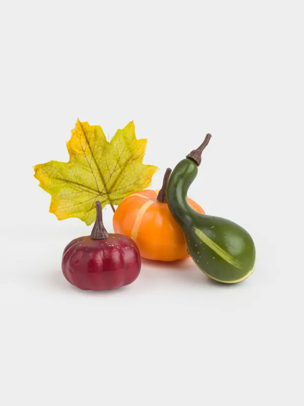 Набор декоративный, 4 см, 12 шт, пенопласт, Тыквы с шишками и листьями, Autumn fusion, image-2