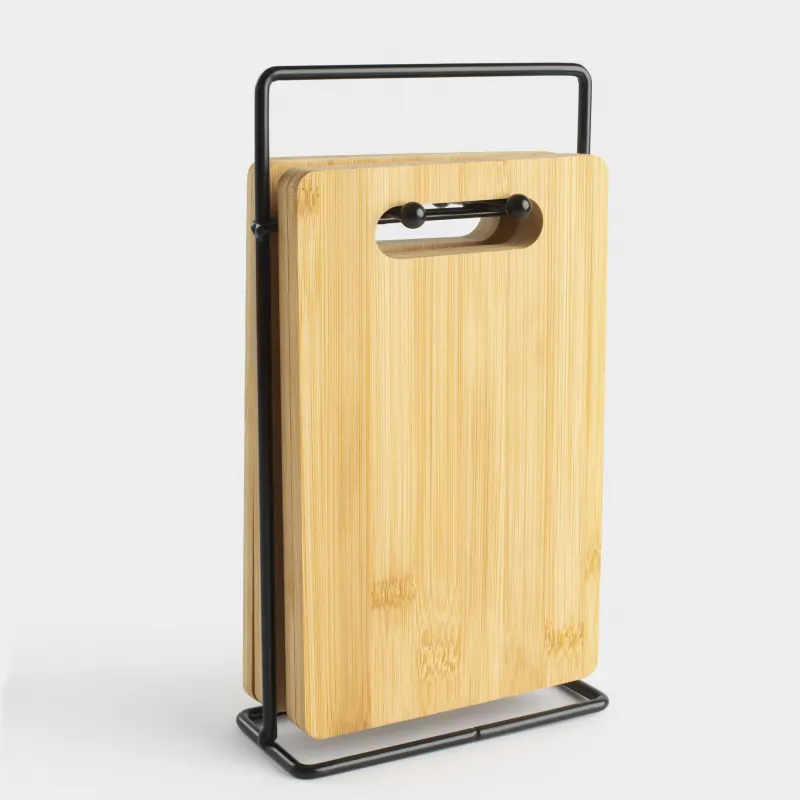 Доска разделочная, 22x14 см, 4 шт, на подставке, бамбук/сталь, прямоугольная, Bamboo