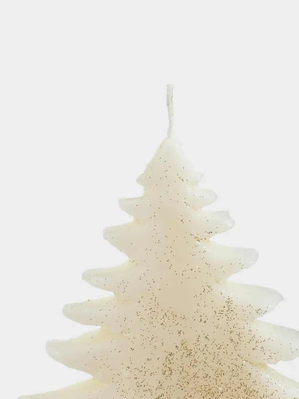 Свеча, 9x15 см, с блестками, шампань, Елка, Fir candle, image-1
