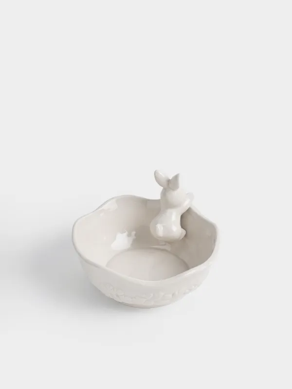 Салатник с декором, 19х12 см, 730 мл, керамика D, молочный, Кролик с цветами, Rabbit pattern, image-4