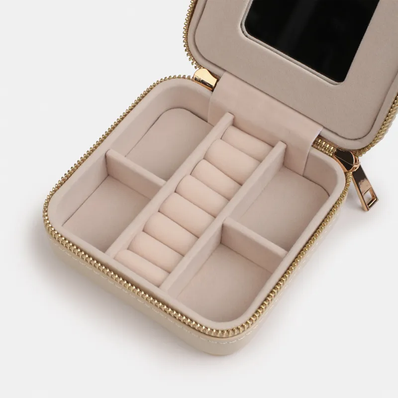 Шкатулка для украшений, 12х12 см, с зеркалом, искусственная кожа/МДФ, бежевая, Premiere small, image-6