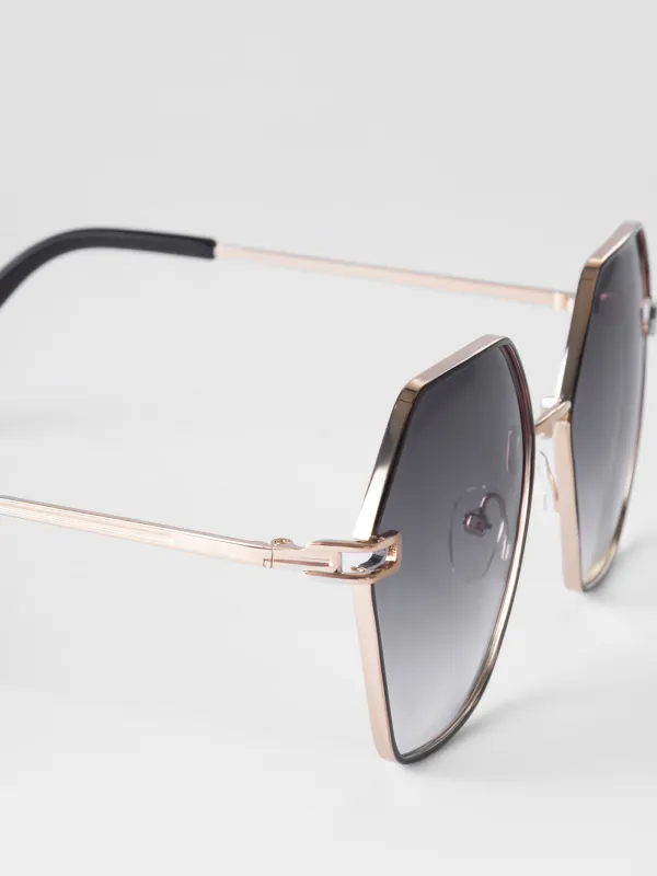 Очки солнцезащитные, металл/пластик, шестиугольные, черные, Geometric, image-2