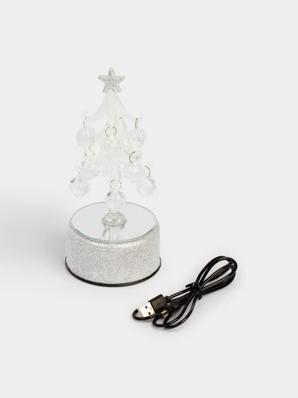 Статуэтка с подсветкой, 18 см, вращающаяся, с подвесками, стекло, серебристая, Christmas vitreous, image-4