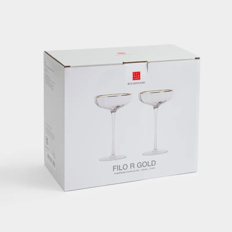 Бокал-креманка для шампанского, 220 мл, 2 шт, стекло Р, с золотистым кантом, Filo R gold, image-3
