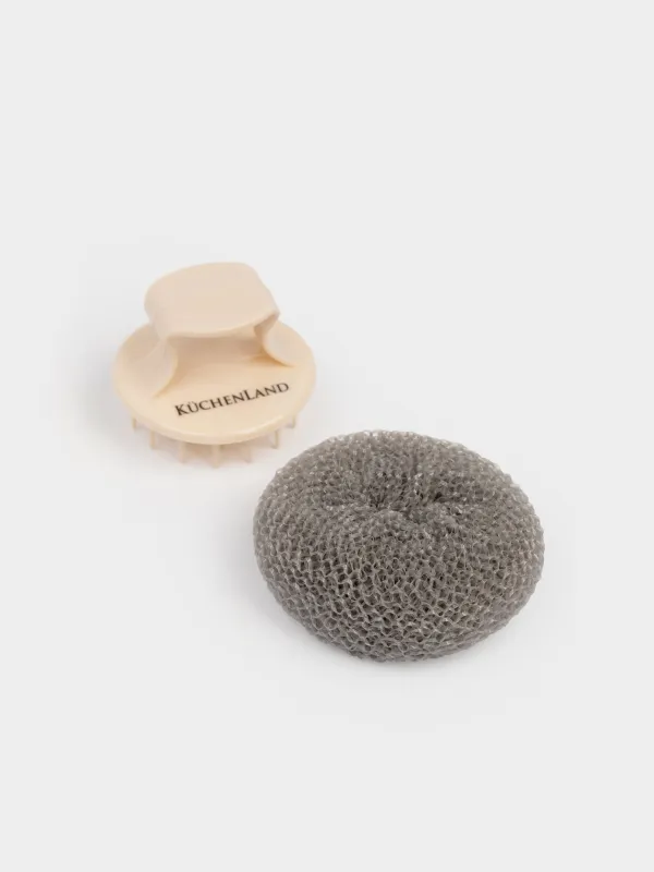 Губка для уборки, 8 см, с коротким держателем, пластик/полипропилен, бежевая, Clean, image-2