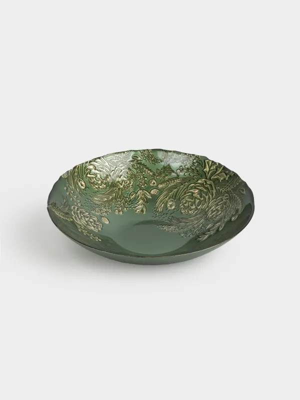 Ваза для фруктов, 30х8 см, стекло, зеленая, Еловая ветка, Brumal, image-1