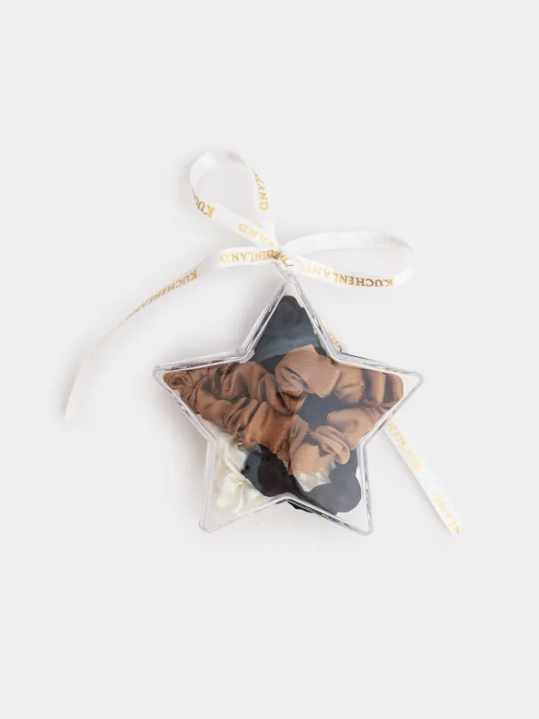 Резинка для волос, 6 см, 3 шт, в звезде, сатин, микс, Silk, image-0