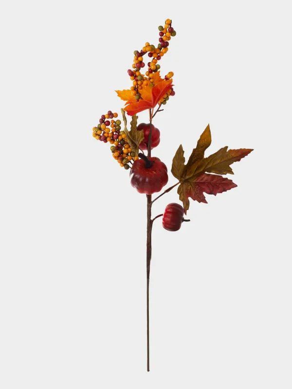 Ветка декоративная, 55 см, пеноплат/пластик, Тыквы с ягодами и листьями, Forest symphony decor, image-0