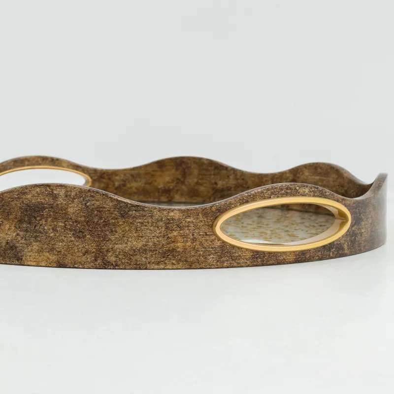 Поднос, 35 см, пластик/стекло, круглый, золотистый, Цветы, Floral, image-4