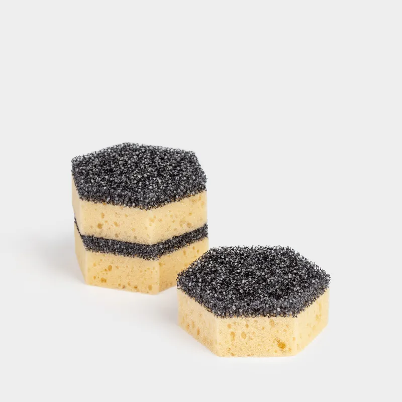 Губка для мытья посуды, 9х8 см, 3 шт, поролон/абразив, фигурная, черно-бежевая, Black clean