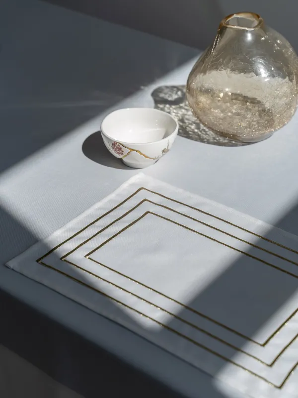 Салфетка под приборы, 30х45 см, 2 шт, полиэстер, прямоугольная, белая, Линии, Trim gold, image-5