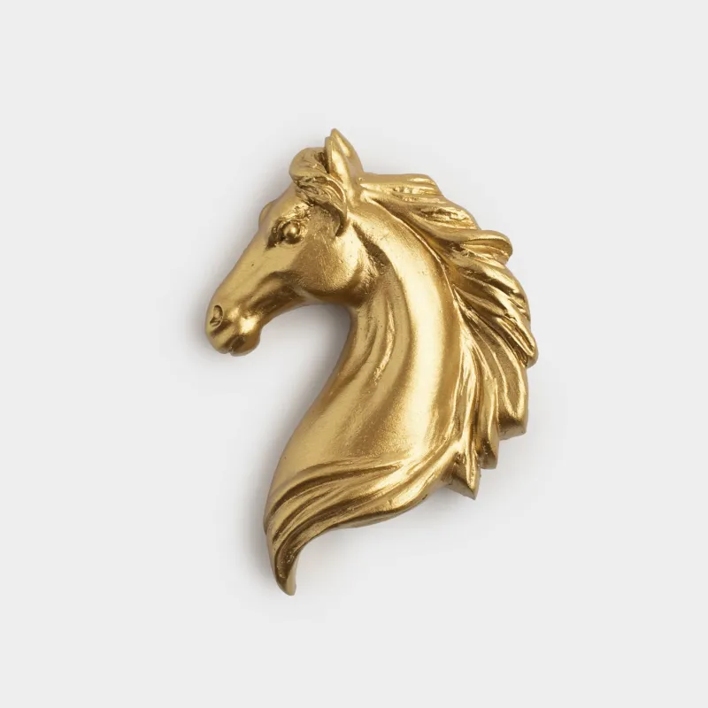 Магнит, 8 см, полирезин, золотистый, Голова лошади, Horse gold