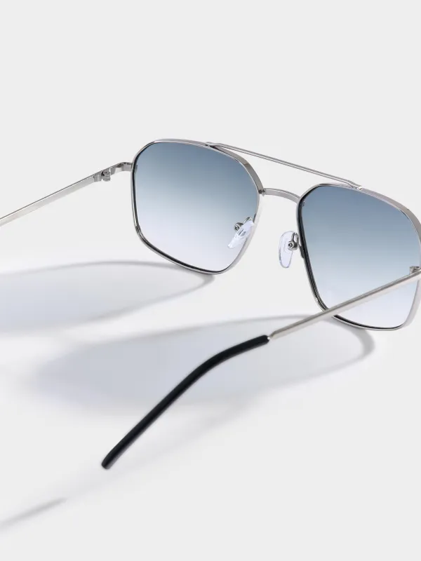 Очки солнцезащитные, сталь/пластик, квадратные, серебристо-черные, Авиаторы, Geometric, image-4