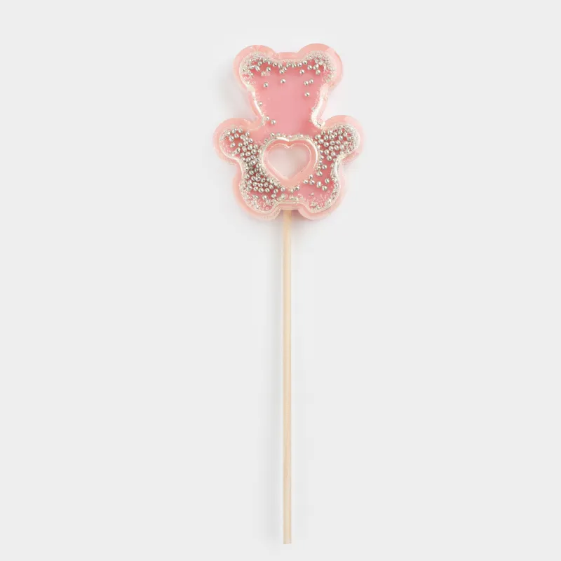 Леденец, 40 гр, погремушка, на палочке, изомальт, розовый, Мишка, Sweet life