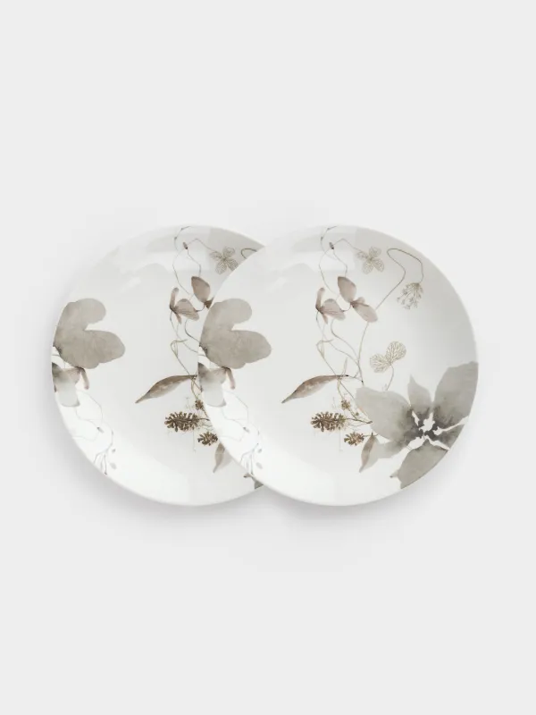 Тарелка закусочная, 23 см, 2 шт, фарфор N, Серые цветы, Watercolor, image-0