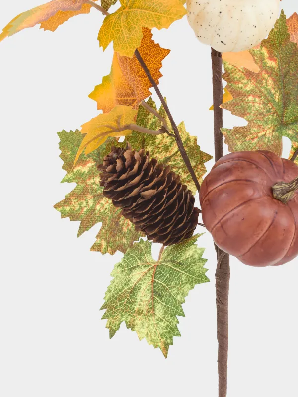 Ветка декоративная, 60 см, Тыквы с шишками и листьями, Autumn fusion, image-2