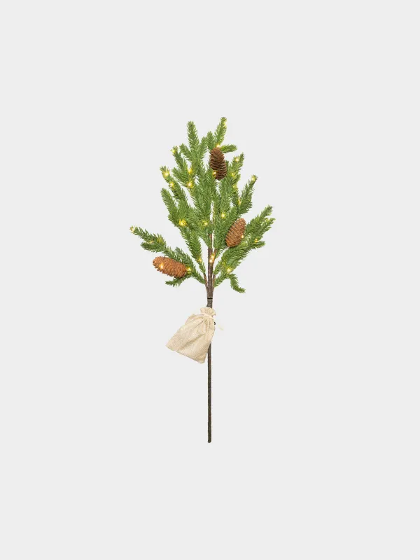 Ветка декоративная, 78 см, с подсветкой, Хвоя с шишками, Conifer decor, image-0