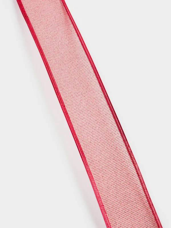 Лента декоративная, 5 м, гибкая, полиэстер, красная, Сетка, Ribbon christmas, image-2