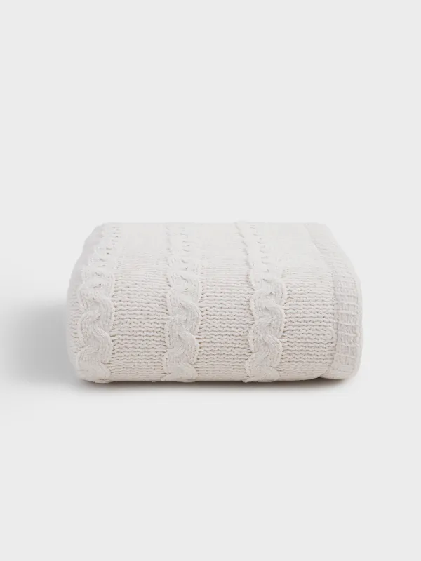 Плед, 130х170 см, вязаный, двусторонний, шенилл/шерпа, молочный, Knitting, image-5