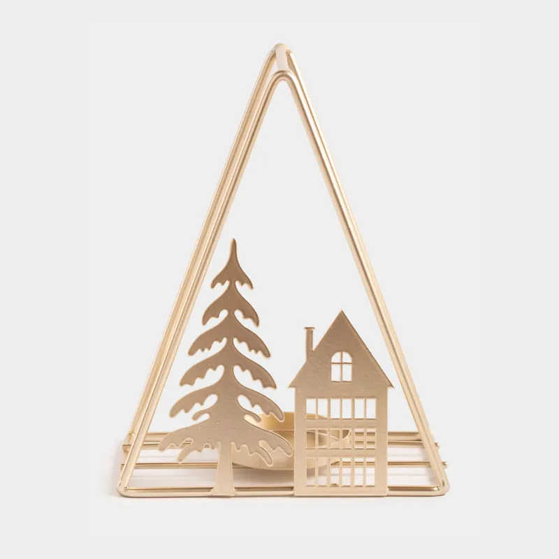 Подсвечник, 13х16 см, для чайной свечи, металл/стекло, шампань, Елка и домик, Champagne style