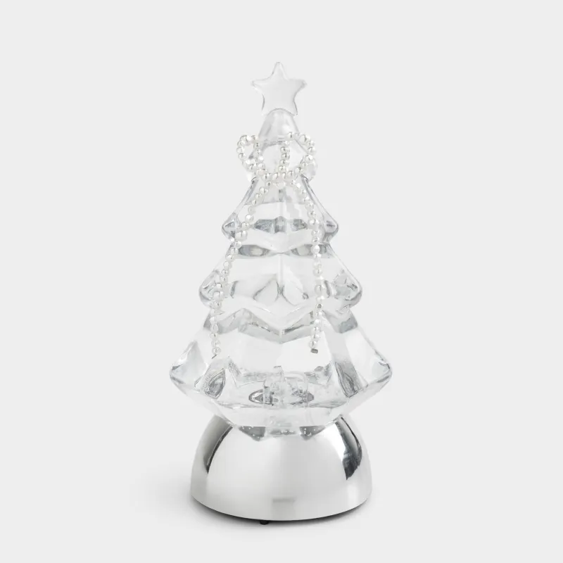 Снежный фонарь, 21 см, с подсветкой, пластик, серебристый, Ель с бантом, Silver style