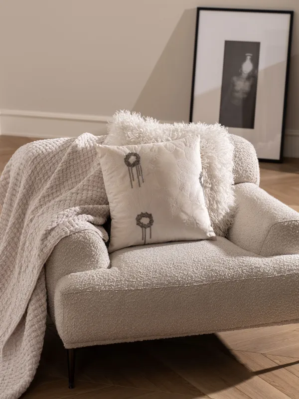 Подушка декоративная, 45х45 см, вельвет/бисер, молочная, Цветы, Print, image-7