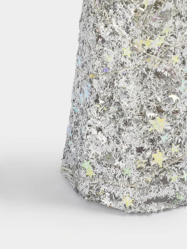 Ель-конус, 40 см, с подсветкой, полиэстер/металл, серебристая, Звезды, Frosty sparks, image-2