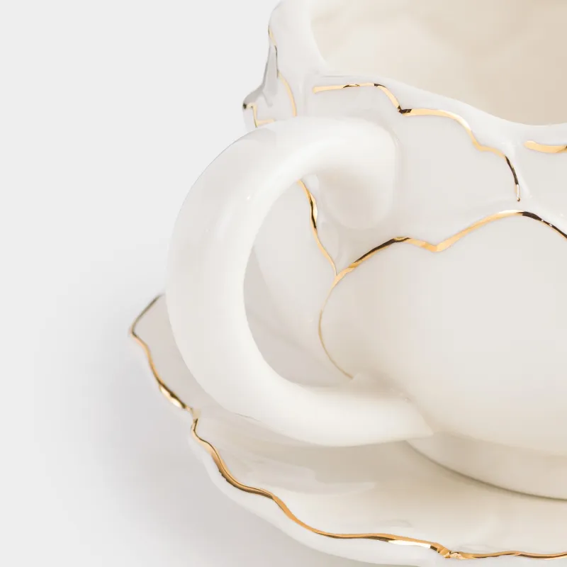 Пара чайная для завтрака, 1 перс, 2 пр, 400 мл, фарфор P, молочно-золотистая, Пион, Bloome, image-5
