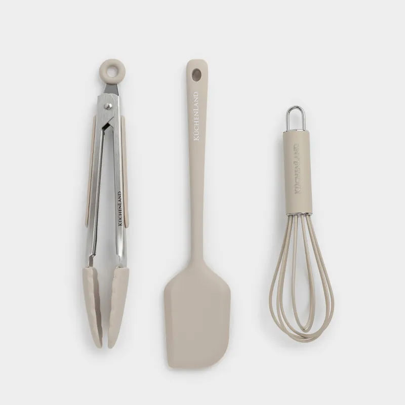 Набор для выпечки, 3 пр, лопатка/щипцы/венчик, силикон/сталь, бежевый, Benefit