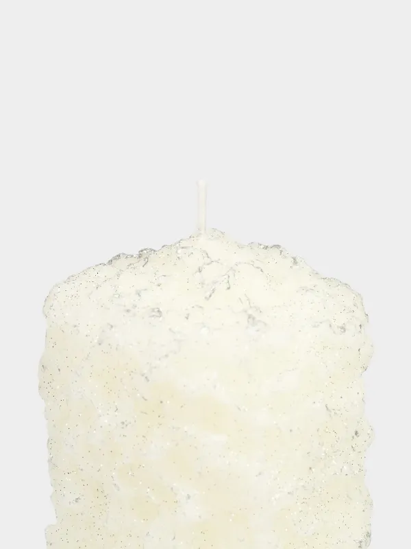 Свеча, 8х16 см, молочно-серебристая, Застывший снег, Snowy candle, image-1