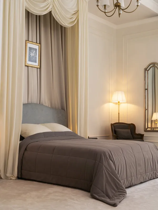 Покрывало, 220х240 см, стеганое, вельвет/микрофибра, серо-коричневое, Stitch velvet, image-5