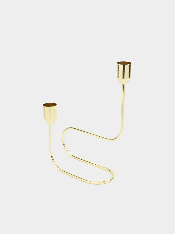 Подсвечник, 22 см, 2 тонкие свечи, сталь, золотистый, Twist gold, image-1