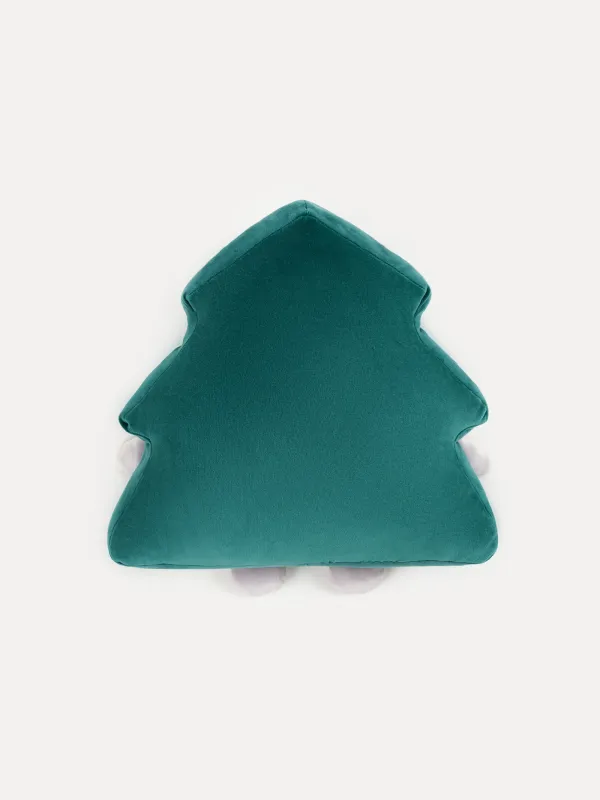 Подушка декоративная, 35х35 см, спандекс, зеленая, Кот в елке, Cat, image-1