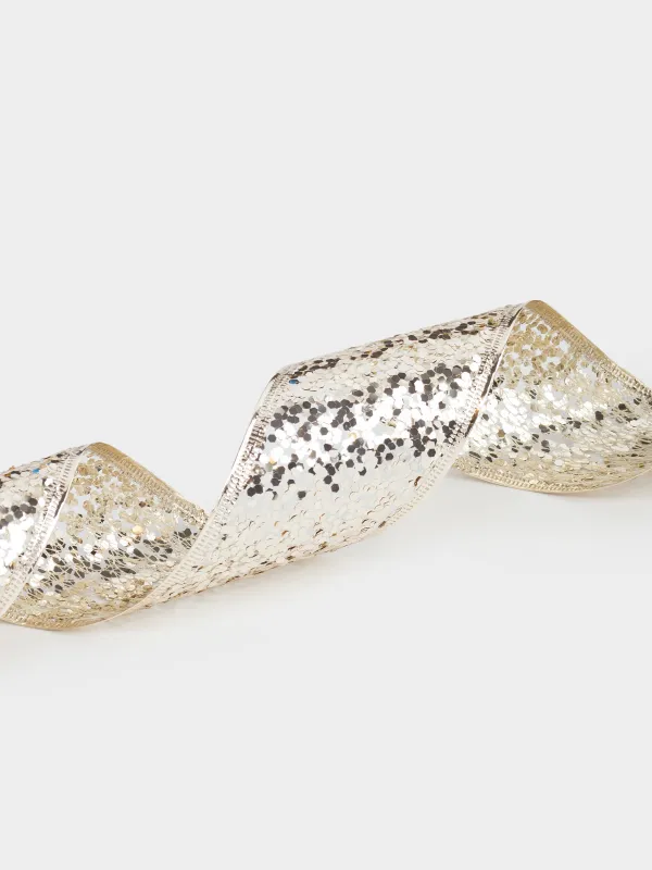 Лента декоративная, 5 м, гибкая, полиэстер, шампань, Блестки, Ribbon christmas, image-3