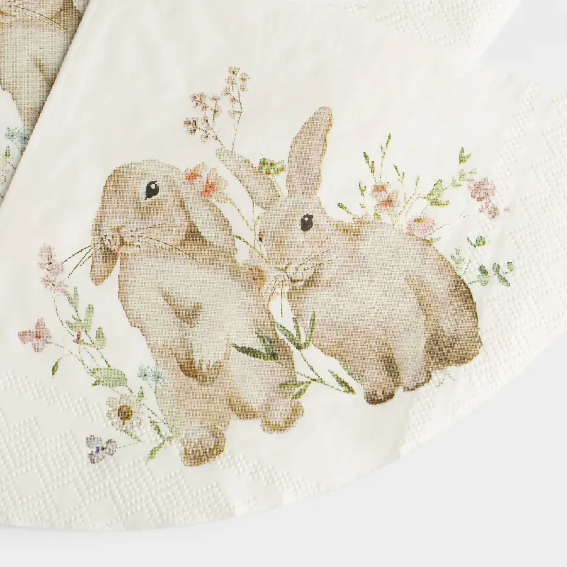Салфетки бумажные, 33х33 см, 20 шт, круглые, белые, Кролики и цветы, Natural Easter, image-3
