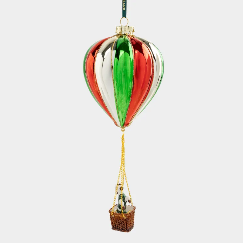 Игрушка елочная, 25 см, стекло, красно-зеленая, Лошадка на воздушном шаре, Figure christmas