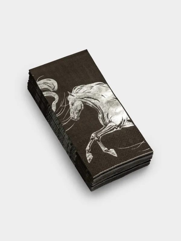 Салфетки бумажные, 33х33 см, 20 шт, прямоугольные, черные, Серая лошадь, Horse silver, image-1