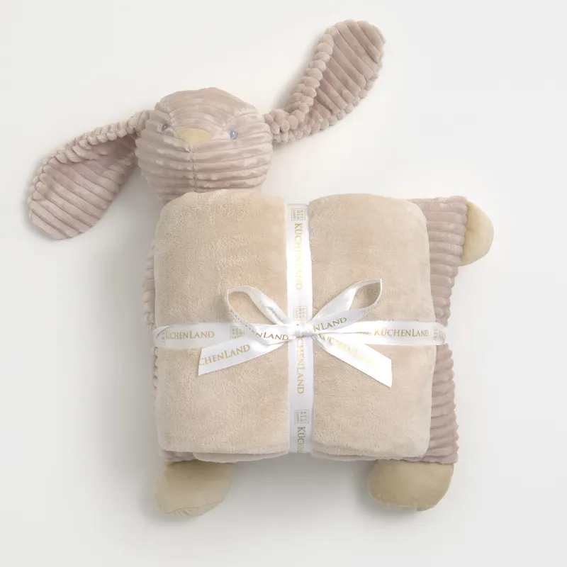 Плед с подушкой, 130х210 см, флис/плюш, бежевый, Заяц, Plush animals