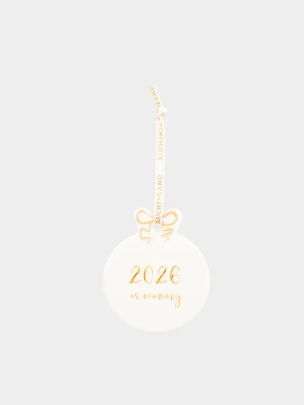 Игрушка елочная, 6 см, керамика, золотистая, Лошади, Flat ball, image-1