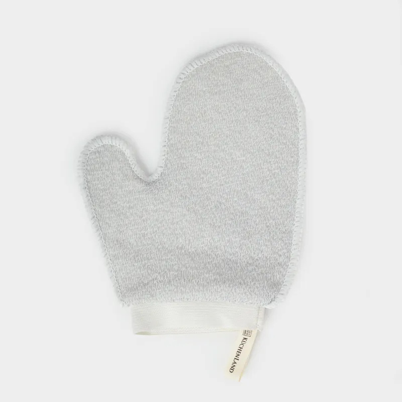 Мочалка-варежка для мытья тела, 20х16 см, нейлон/хлопок, серо-голубая, Unique spa