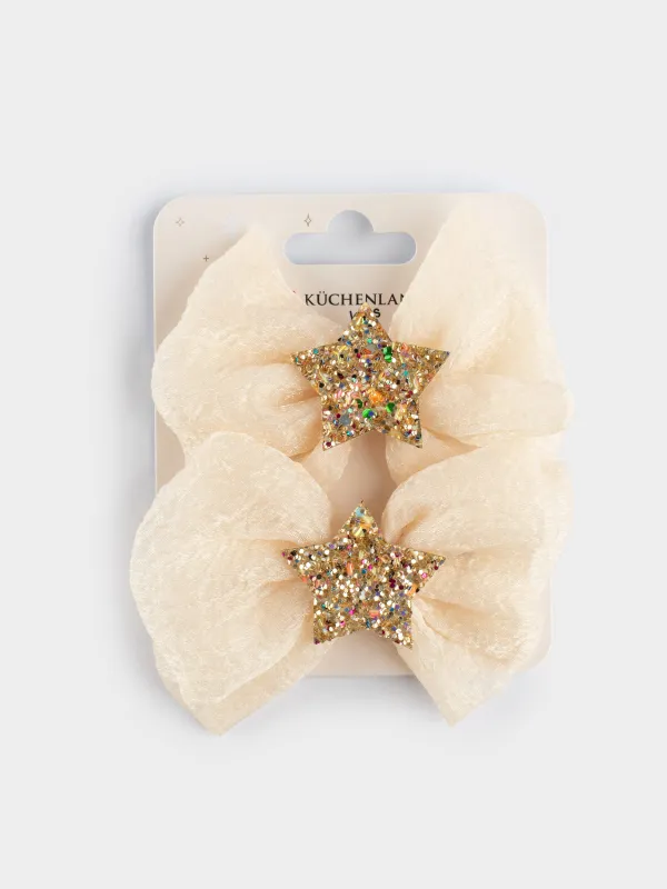 Заколка для волос, 6 см, 2 шт, детская, полиэстер/металл, молочная, Звездочка, Hairstyle, image-4