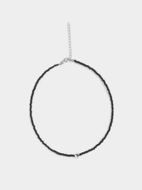 Цепочка, 44 см, с подвеской, стекло/металл, черная, Сердце, Jewelry black, image-0