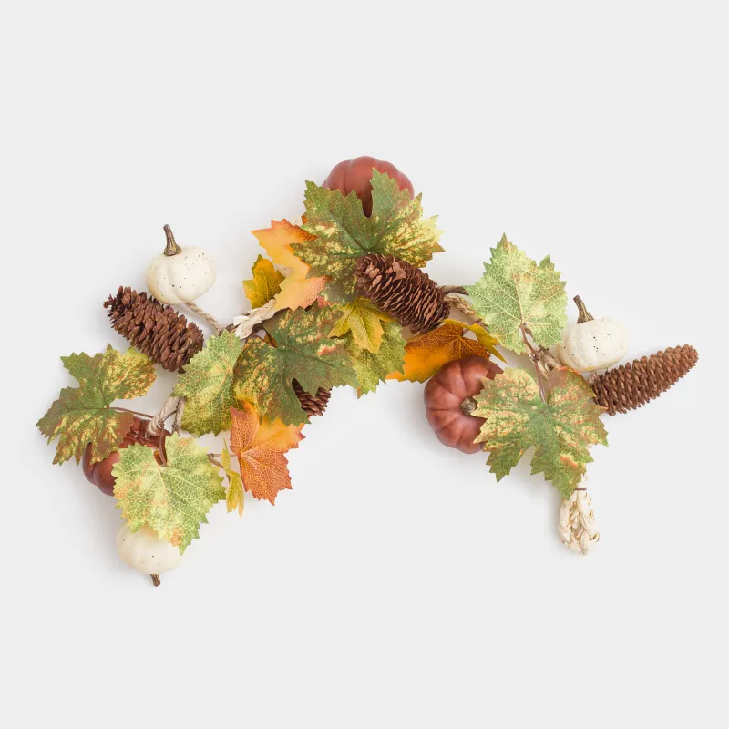 Ветка-гирлянда декоративная, 60 см, пенопласт/полиэстер, Тыквы с шишками, Autumn fusion
