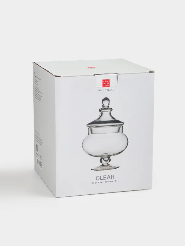 Конфетница, 17х26 см, 1,4 л, на ножке, с крышкой, стекло, Clear, image-3